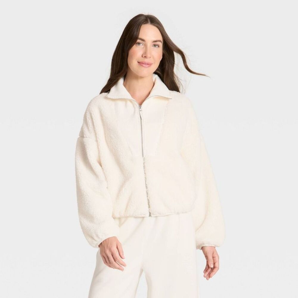 Women's High Pile & Ribbed Mix Jacket - All In Motion Cream XS